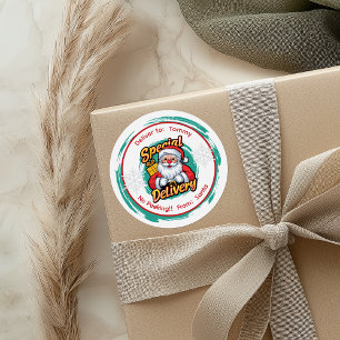 Pegatina Redonda Entrega especial de Santa Cute No Peeking
