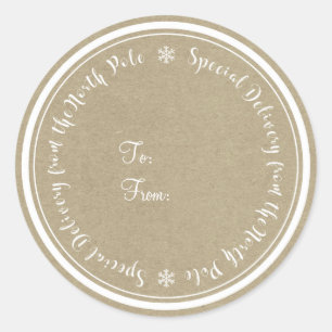 Pegatina Redonda Entrega especial del polo norte Navidad Rústica