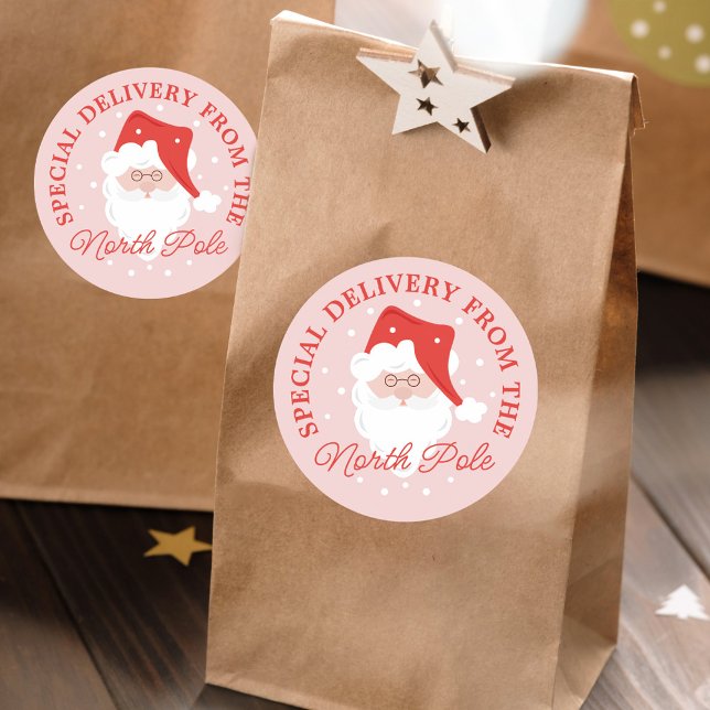 Pegatina Redonda Entrega Especial Del Polo Norte Santa Claus (Special Delivery From The North Pole Santa Claus Classic Round Sticker)