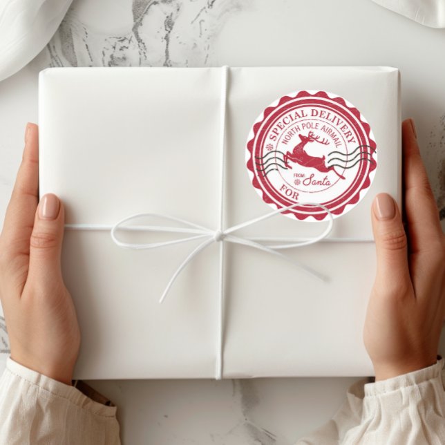 Pegatina Redonda Entrega especial del regalo de los Navidades de Sa (Subido por el creador)