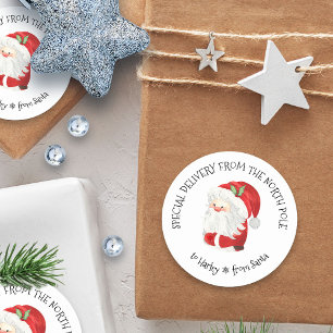 Pegatina Redonda Entrega especial desde el Polo Norte de Papá Noel