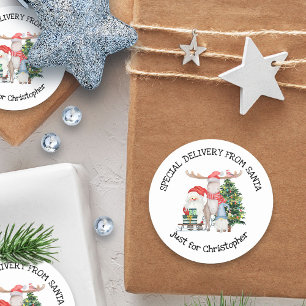 Pegatina Redonda Entrega Especial Personalizada de Papá Noel Adorab
