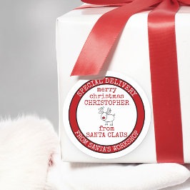 Pegatina Redonda Entrega especial personalizada del taller Santas
