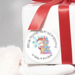Pegatina Redonda Entrega especial personalizada desde el Polo Norte