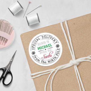 Pegatina Redonda Entrega especial personalizada Polo Norte Santa 