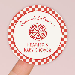 Pegatina Redonda Entrega especial Pizza Italiana Baby Shower Favor