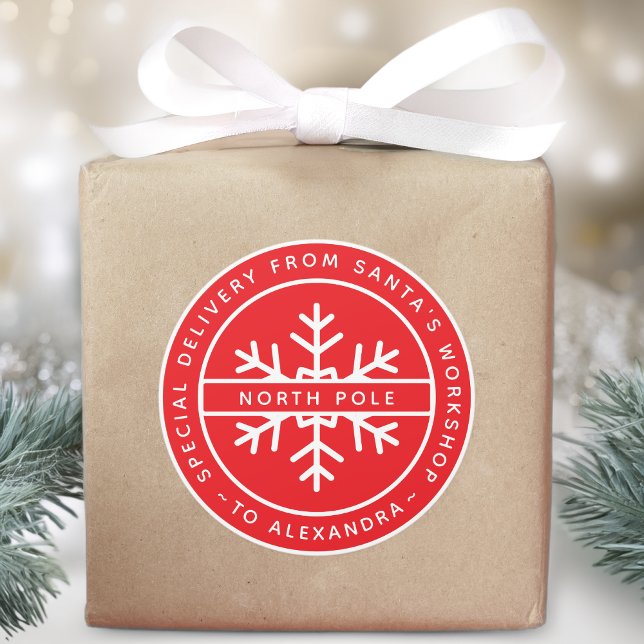 Pegatina Redonda Entrega especial roja de Santa a Nombre Polo Norte (Subido por el creador)