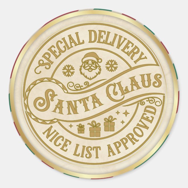 Pegatina Redonda Entrega especial - Santa Claus - Lista bonita (Anverso)
