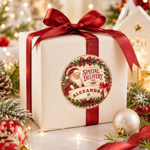 Pegatina Redonda Entrega Especial Santa Navidad Nombre Personalizad