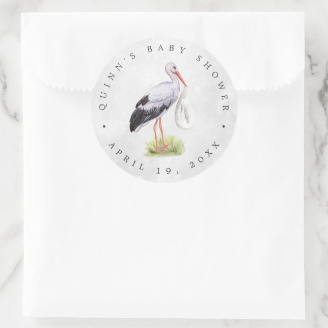 Pegatina Redonda Entrega especial | Stork Baby Shower Favor Pegatin (Bolso)