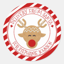 Pegatina Redonda Entrega secreta de renos de Santa Navidades