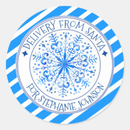 Pegatina Redonda Entrega secreta del copo de nieve de Santa Navidad