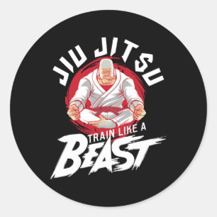 Pegatina Redonda Entrena Como Una Bestia - Jiu Jitsu Brasileño Mma 