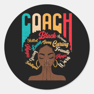 Pegatina Redonda Entrenador Afro Americano Africano Mujeres Mes de