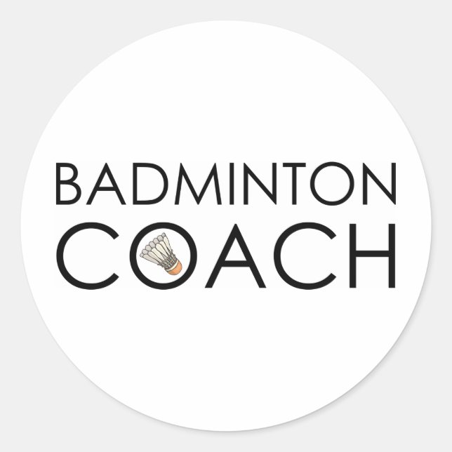 Pegatina Redonda Entrenador de Badminton (Anverso)