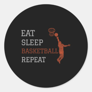 Pegatina Redonda Entrenador de baloncesto Eat Sleep Basketball Repe