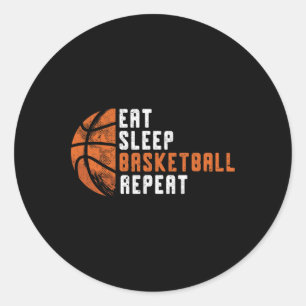 Pegatina Redonda Entrenador de baloncesto Eat Sleep Basketball Repe