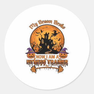 Pegatina Redonda Entrenador de Fitness de Halloween Escoba Rota Bru