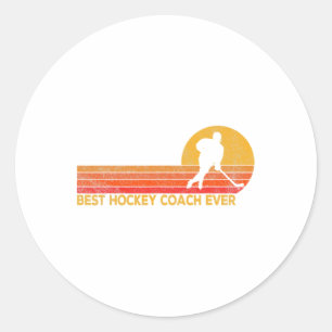 Pegatina Redonda Entrenador de hockey sobre hielo Retro