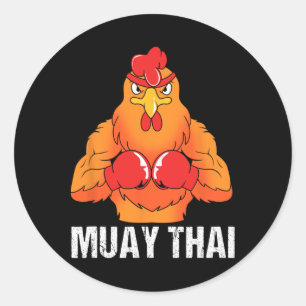 Pegatina Redonda Entrenador de Kickboxing Tailandia Gallo Muay Thai