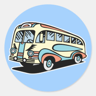 Pegatina Redonda entrenador de motores de bus retro