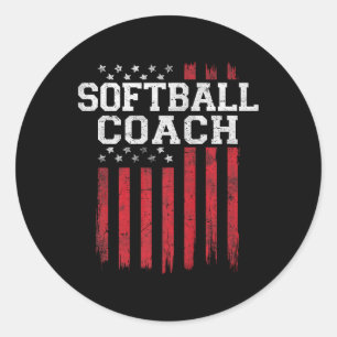 Pegatina Redonda Entrenador De Softbol Orgullosa Bandera Estadounid