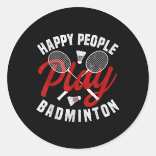 Pegatina Redonda Entrenador del juego Badminton Happy Shuttle Playa