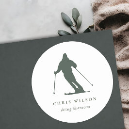 Pegatina Redonda Entrenador Mínimo del instructor de silueta de esq