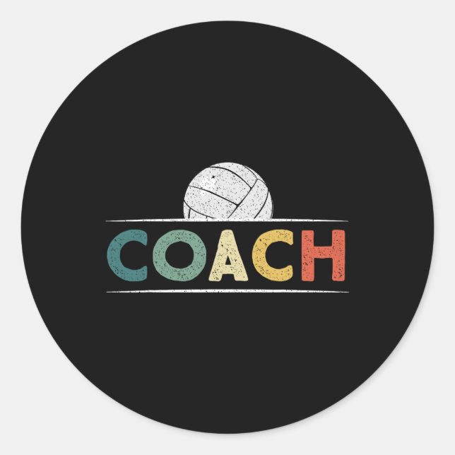 Pegatina Redonda Entrenadores de voleibol regalos divertidos Retro  (Anverso)