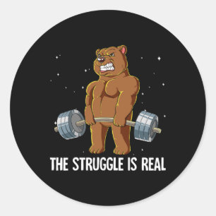 Pegatina Redonda Entrenamiento con pesas en Bear Gym La lucha es re