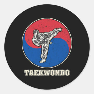 Pegatina Redonda Entrenamiento de Arte Marcial de Taekwondo Kickbox