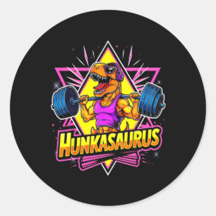 Pegatina Redonda Entrenamiento de gimnasio Hunkasaurus T-rex Powerl
