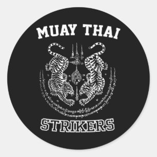 Pegatina Redonda Entrenamiento de kickboxing de Muay Thai luchador 