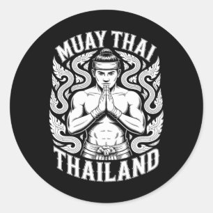 Pegatina Redonda Entrenamiento de Muay Thai Kickboxing Tailandia Vi