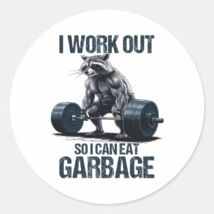 Pegatina Redonda Entrenamiento Raccoon Gym Weight Yo Trabajo Para Q