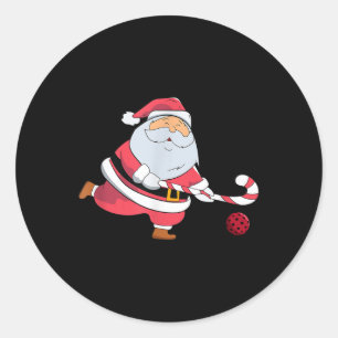 Pegatina Redonda Entusiasta de Hockey sobre Césped de Papá Noel Nav