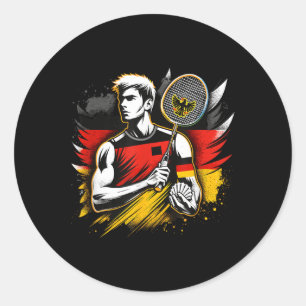 Pegatina Redonda Entusiasta del bádminton alemán raqueta volante Al
