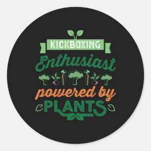 Pegatina Redonda Entusiasta del Kickboxing Impulsado por Plantas Re