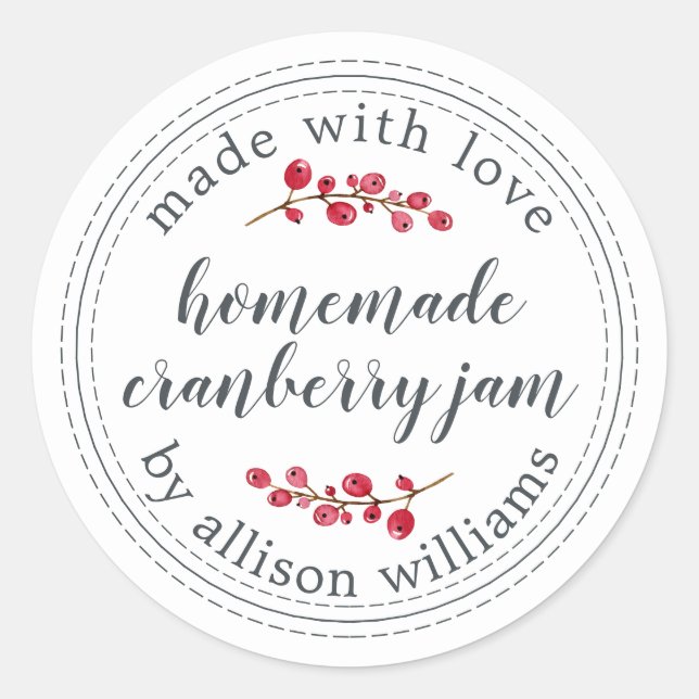 Pegatina Redonda Envasado de Mermelada Casera de Arándanos para Nav (Anverso)