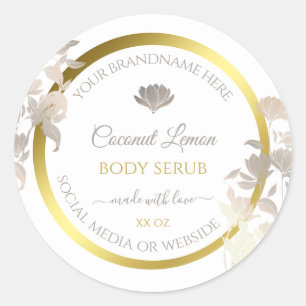 Pegatina Redonda Envasado de productos florales blancos Etiquetas m