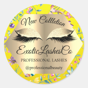 Pegatina Redonda Envase Lash. Lemon Tropical Gold Green Spring