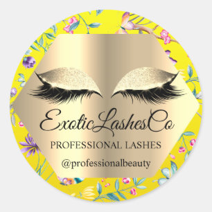 Pegatina Redonda Envase Lash. Lemon Tropical Gold Green Spring