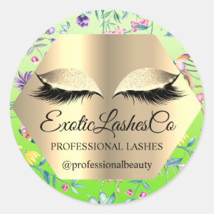 Pegatina Redonda Envase Lash. Pradera de primavera de nombre de oro