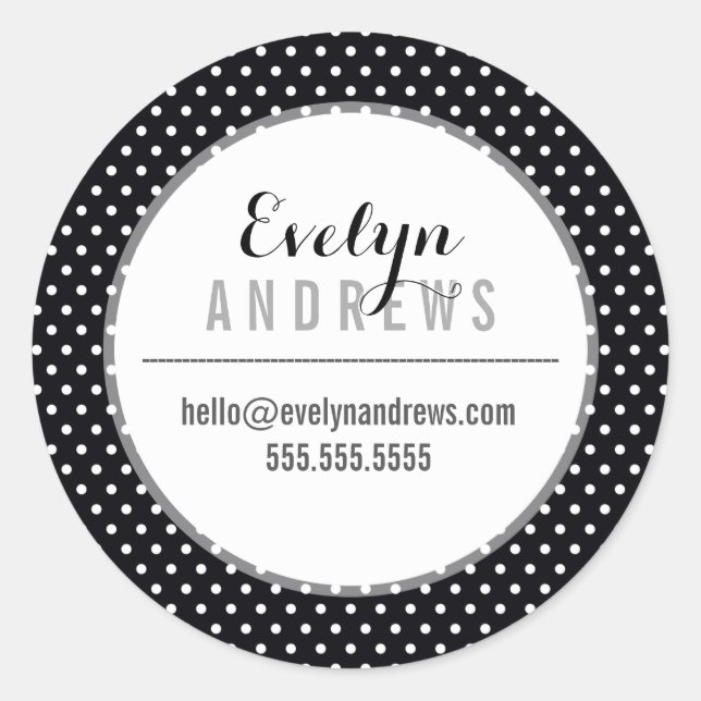 Pegatina Redonda ENVASE SIMPLE SPOT mini polka dot blanco negro (Anverso)