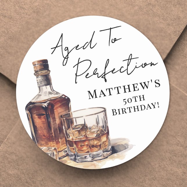 Pegatina Redonda Envejecido a la perfección Cumpleaños (Aged To Perfection Birthday Classic Round Sticker )