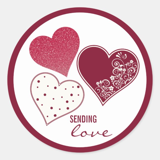 Pegatina Redonda Enviando amor, San Valentín (Anverso)