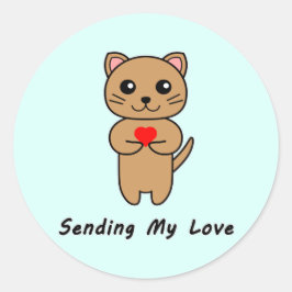 Pegatina Redonda Enviando Mi Amor Fondo Azul Sticker