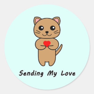 Pegatina Redonda Enviando Mi Amor Fondo Azul Sticker