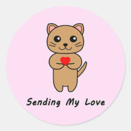 Pegatina Redonda Enviando Mi Amor Fondo Rosa Sticker