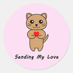 Pegatina Redonda Enviando Mi Amor Fondo Rosa Sticker